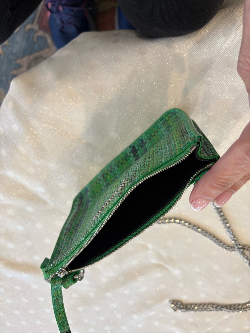 MZ WALLACE Green Tweed Mini Crossbody with Silver Chain - Picture 4 of 4